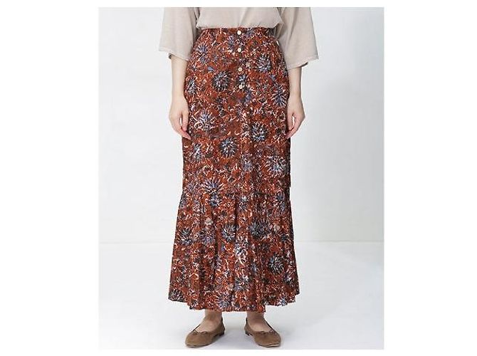 Autre Marque Falda de popelina étnica con flores marrones Castaño - vista 9