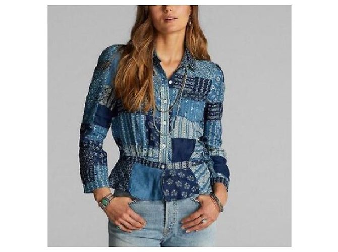 Ralph Lauren Top de lino patchwork RRL Bandana Azul - vista 2