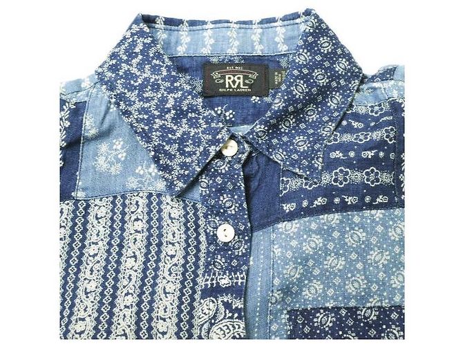 Ralph Lauren Top de lino patchwork RRL Bandana Azul - vista 4