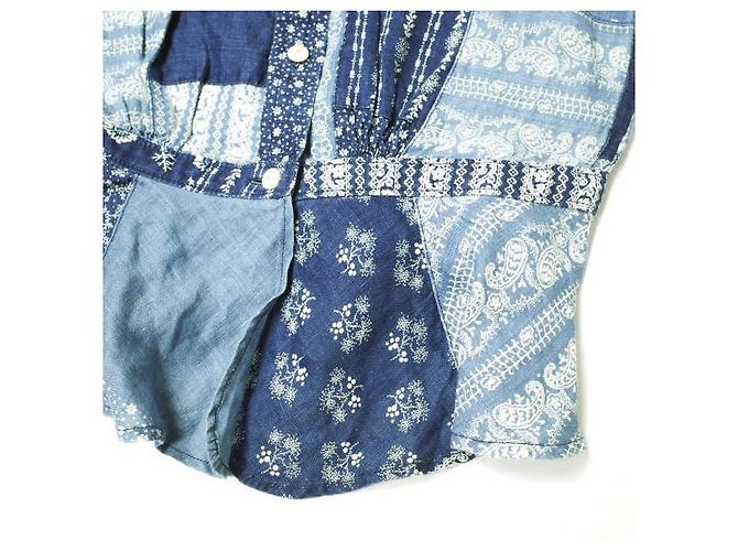 Ralph Lauren Top de lino patchwork RRL Bandana Azul - vista 6