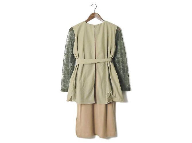 Autre Marque YOSHIYO Spitzenärmel Schichtkleid Beige - Ansicht 2