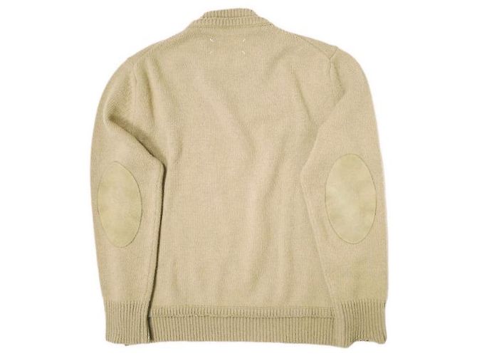 Autre Marque Maison Margiela Rundhals-Pullover aus Baumwolle, Leinen und Wolle mit Ellbogenpatches Beige - Ansicht 2