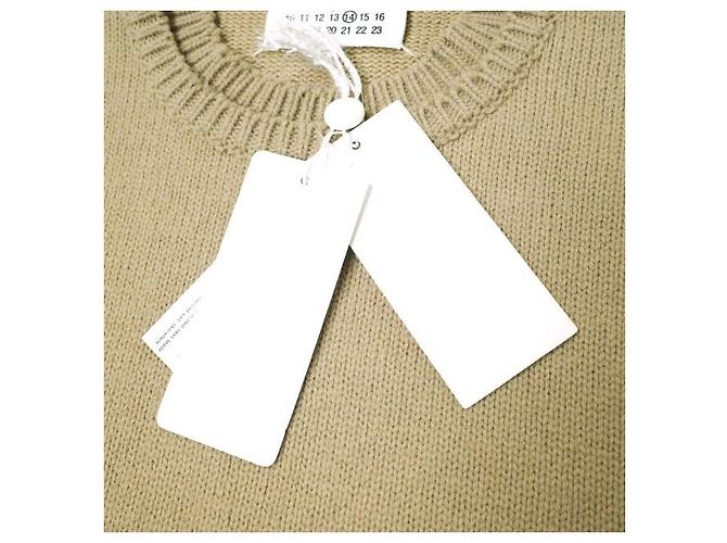 Autre Marque Maison Margiela Rundhals-Pullover aus Baumwolle, Leinen und Wolle mit Ellbogenpatches Beige - Ansicht 4