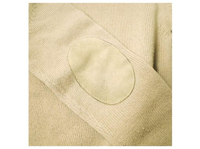 Autre Marque Maison Margiela Rundhals-Pullover aus Baumwolle, Leinen und Wolle mit Ellbogenpatches Beige - Ansicht 6