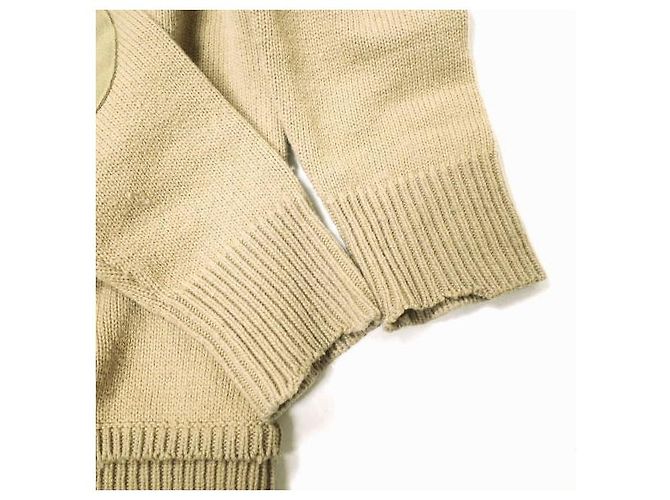Autre Marque Maison Margiela Rundhals-Pullover aus Baumwolle, Leinen und Wolle mit Ellbogenpatches Beige - Ansicht 7