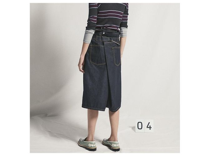 Autre Marque Falda de denim selvedge con pliegue trasero índigo Azul - vista 2