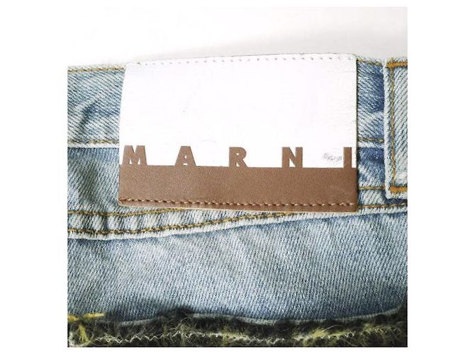 Calças de algodão, mohair, couro e denim Marni PAJD0344L0 Azul - vista 10