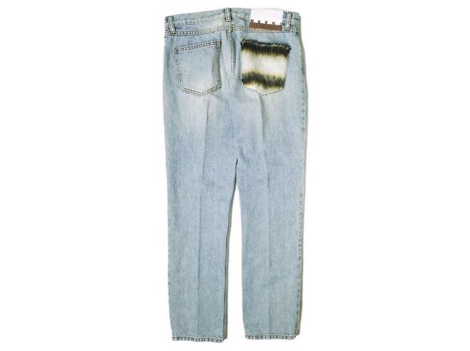 Calças de algodão, mohair, couro e denim Marni PAJD0344L0 Azul - vista 2