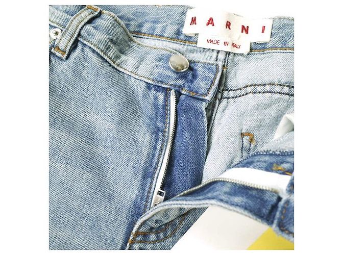Calças de algodão, mohair, couro e denim Marni PAJD0344L0 Azul - vista 7