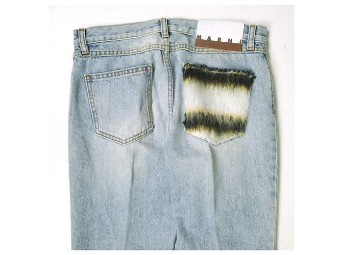 Calças de algodão, mohair, couro e denim Marni PAJD0344L0 Azul - vista 9