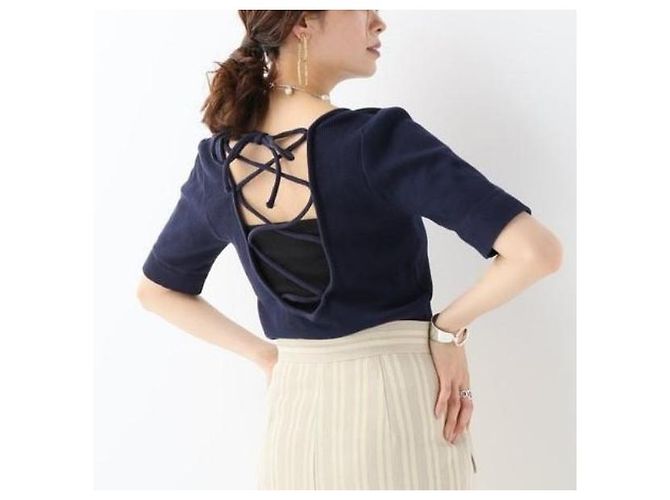 Autre Marque Camiseta de algodón orgánico R JUBILEE con lazada en la espalda Azul marino - vista 3