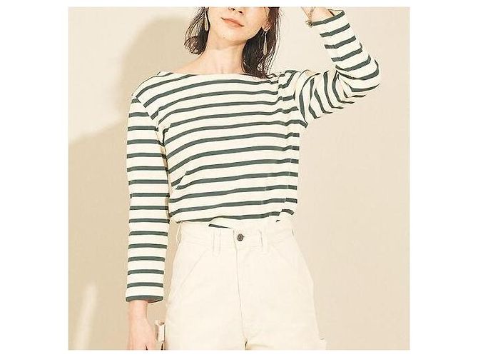 Autre Marque BEAUTY&YOUTH UNITED ARROWS Top de algodón con borde de 8 mangas Verde - vista 3