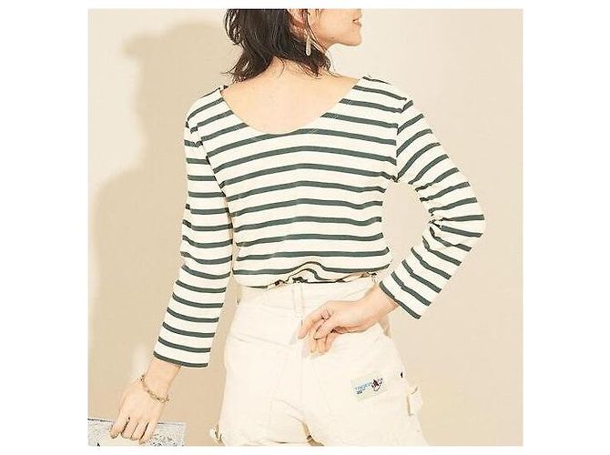 Autre Marque BEAUTY&YOUTH UNITED ARROWS Top de algodón con borde de 8 mangas Verde - vista 4
