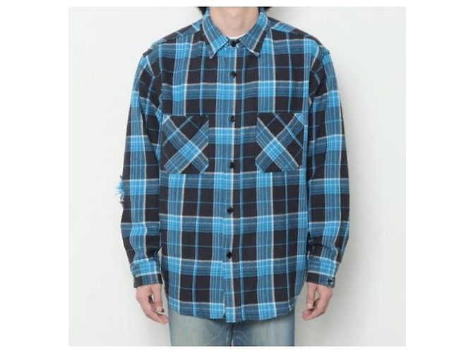 Autre Marque Camisa de cuadros de seda y algodón dañada UNUSED US2285 - vista 3