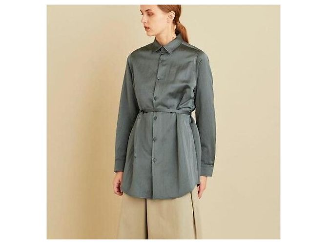 Autre Marque Camicia Heavy Satin Steven Alan M Olive Verde oliva - vista 3