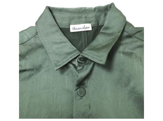 Autre Marque Camicia Heavy Satin Steven Alan M Olive Verde oliva - vista 5