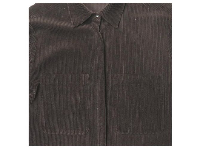 Autre Marque Camicia oversize in velluto a coste marrone a maniche lunghe - vista 4