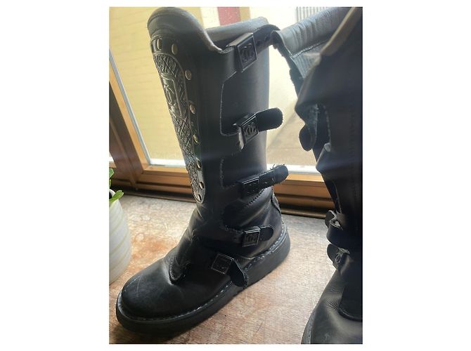 Botas Biker Chanel Negras de Goma Negro - vista 7