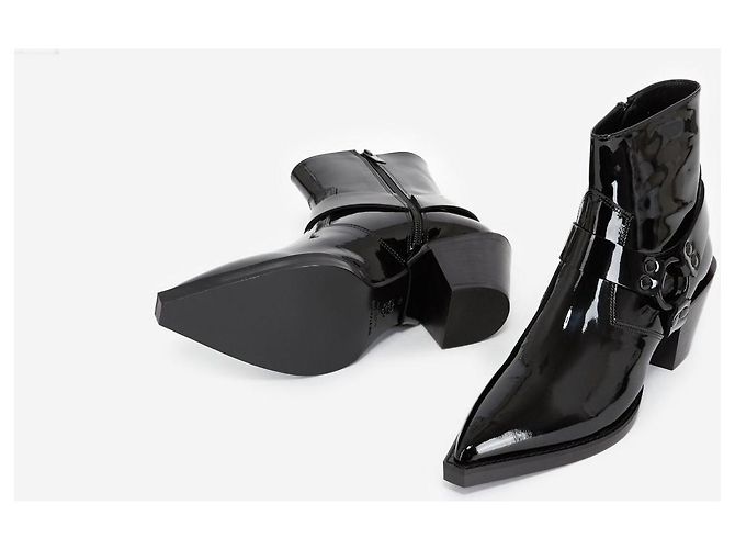 The Kooples Botas Western de couro envernizado preto - vista 4