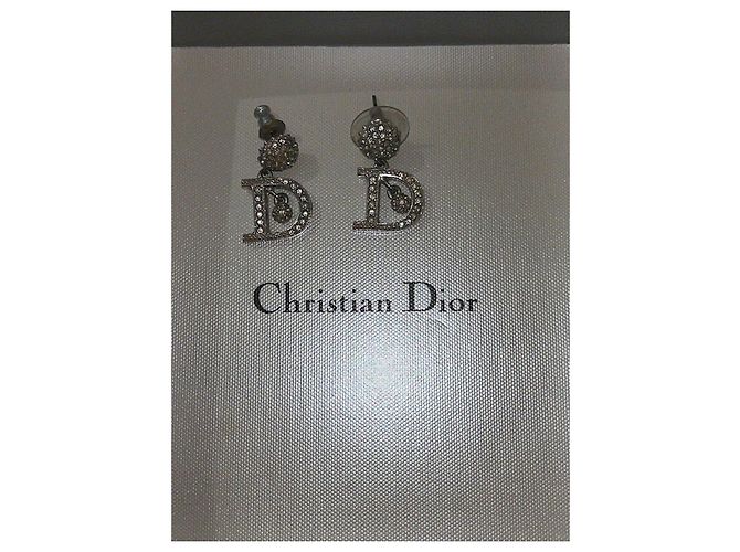 Orecchini Christian Dior Logo D Argento e Cristallo Silver hardware - vista 2
