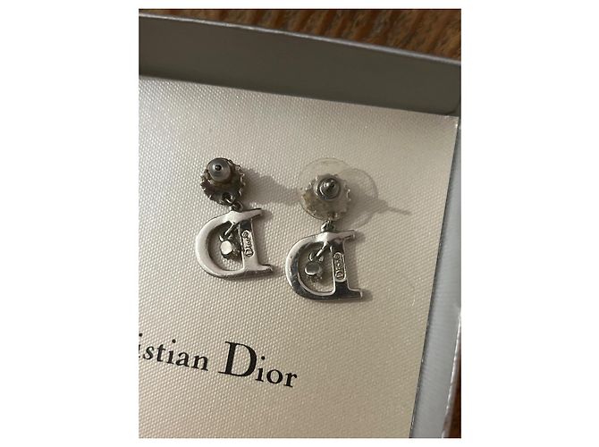 Orecchini Christian Dior Logo D Argento e Cristallo Silver hardware - vista 3