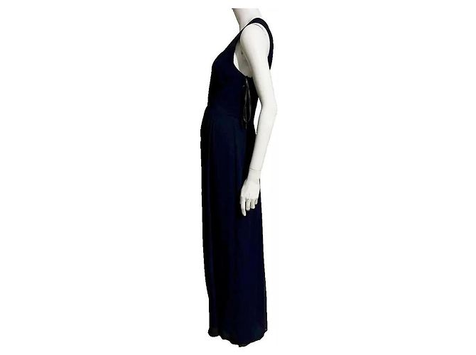 Vera Wang Vestido de noche de chiffon marino con cuello ilusión Azul marino - vista 3