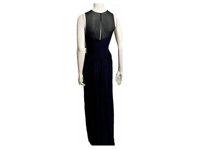 Vera Wang Vestido de noche de chiffon marino con cuello ilusión Azul marino - vista 4