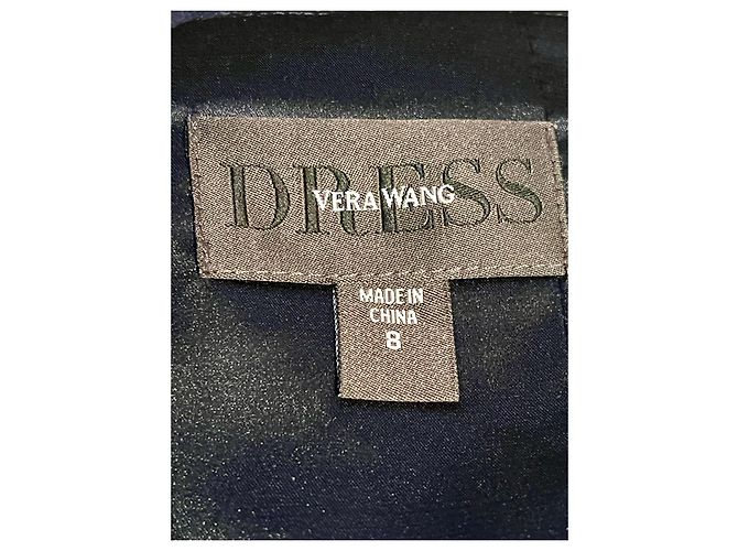 Vera Wang Vestido de noche de chiffon marino con cuello ilusión Azul marino - vista 6