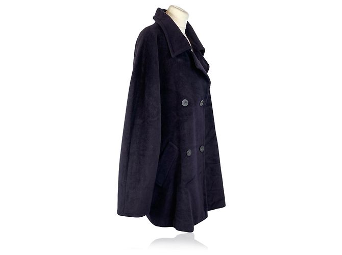 Max Mara Vintage Navy Blue Wool Double Breasted Coat Size 48 IT - view 2