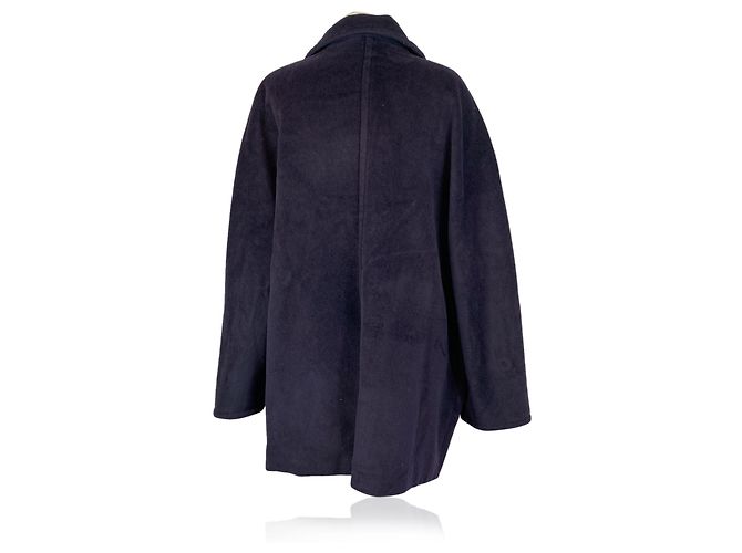 Max Mara Vintage Navy Blue Wool Double Breasted Coat Size 48 IT - view 3