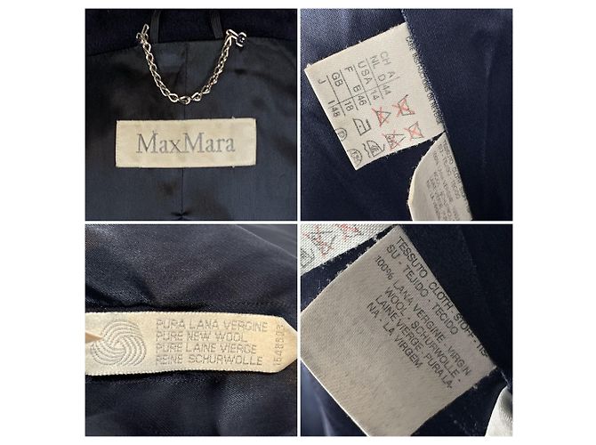 Max Mara Vintage Navy Blue Wool Double Breasted Coat Size 48 IT - view 5