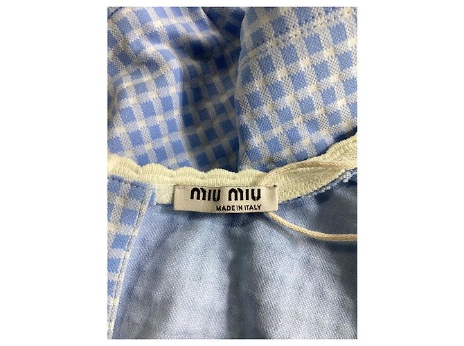 Top cropped de malha stretch com babados Miu Miu em poliéster azul claro - vista 10