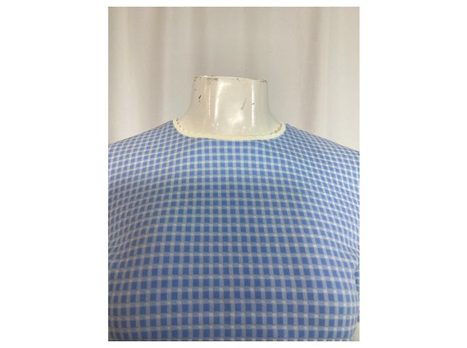 Top cropped de malha stretch com babados Miu Miu em poliéster azul claro - vista 12
