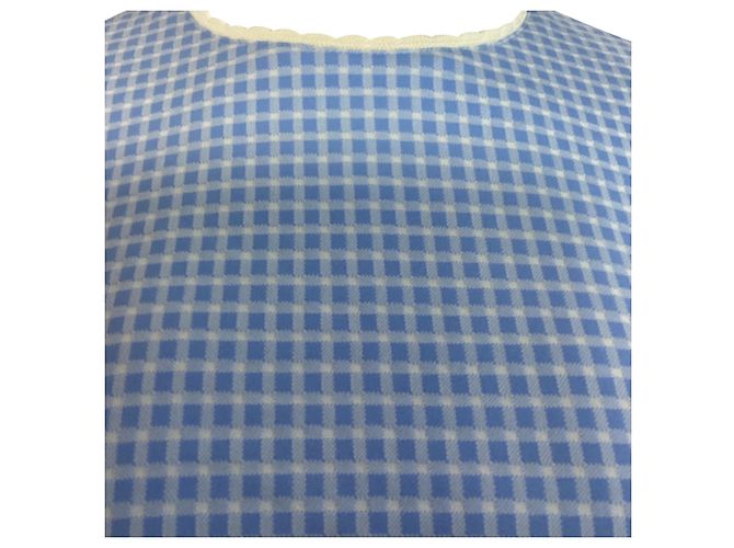 Top cropped de malha stretch com babados Miu Miu em poliéster azul claro - vista 6