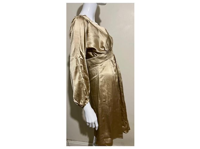 Joseph Vestido de seda dorada con mangas de obispo. Dorado - vista 3