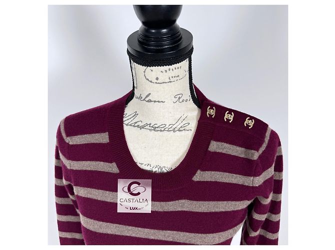 Chanel New CC Turnlocks Burgundy Cashmere Jumper - view 6