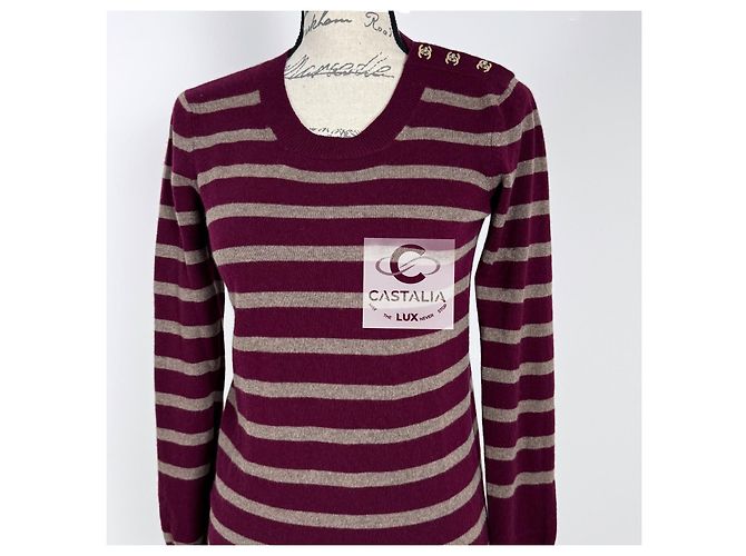 Chanel New CC Turnlocks Burgundy Cashmere Jumper - view 7