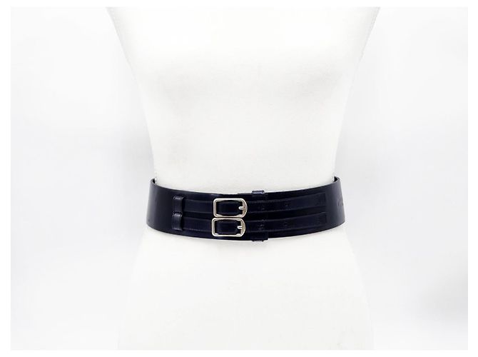Cinturón de cuero corset con doble hebilla Chanel Negro - vista 8
