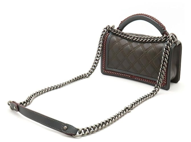 Chanel Boy Umhängetasche aus Leder mit Obergriff Grau - Ansicht 2