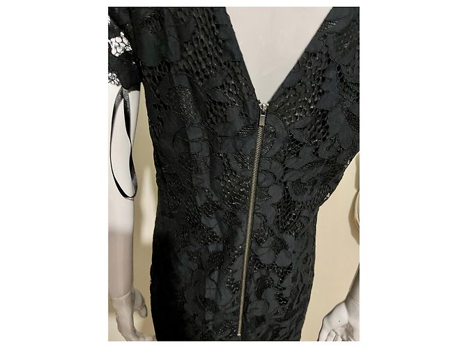 Diane Von Furstenberg Abito in pizzo e seta DvF Leighton in nero - vista 5
