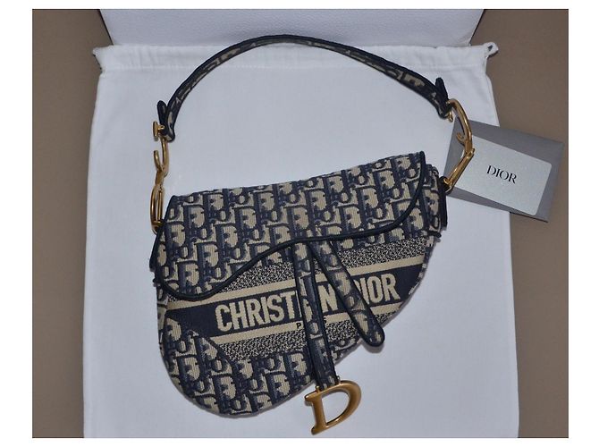 Borsa Christian Dior Saddle Beige Blu scuro Gold hardware - vista 2
