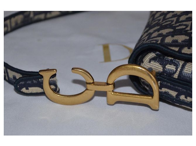 Borsa Christian Dior Saddle Beige Blu scuro Gold hardware - vista 5