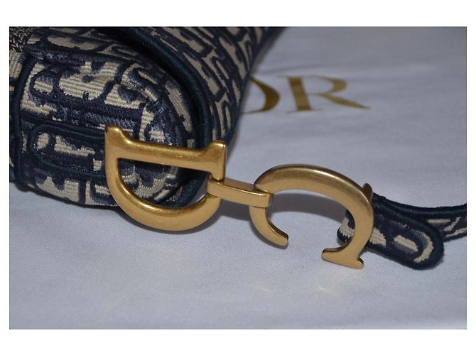 Borsa Christian Dior Saddle Beige Blu scuro Gold hardware - vista 7