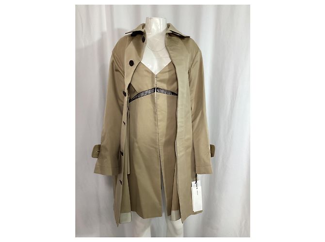 Abrigo trench de algodón marrón Sacai con inserto de vestido Castaño - vista 7