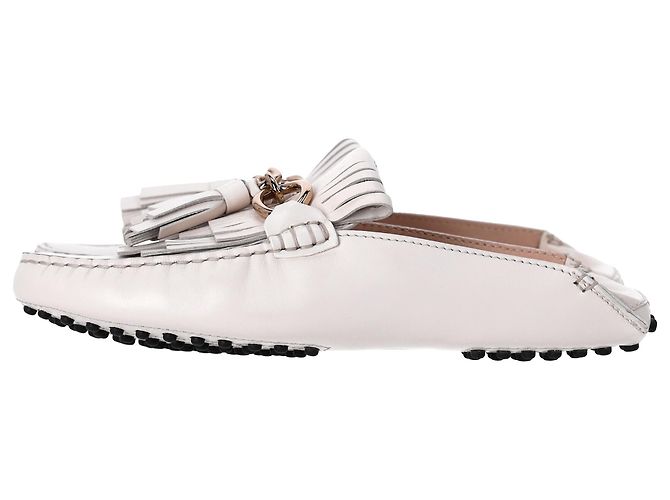 Mocassini Tod's con dettagli a nappina e catena in pelle bianca Bianco - vista 2