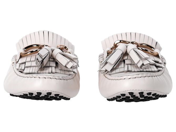 Mocassini Tod's con dettagli a nappina e catena in pelle bianca Bianco - vista 3