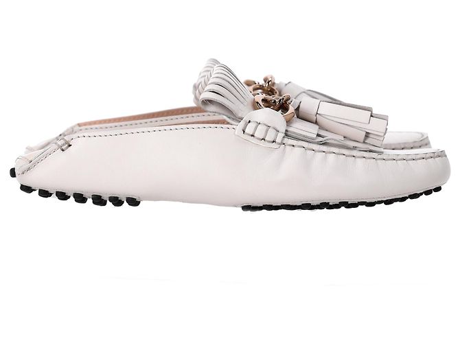 Mocassini Tod's con dettagli a nappina e catena in pelle bianca Bianco - vista 8