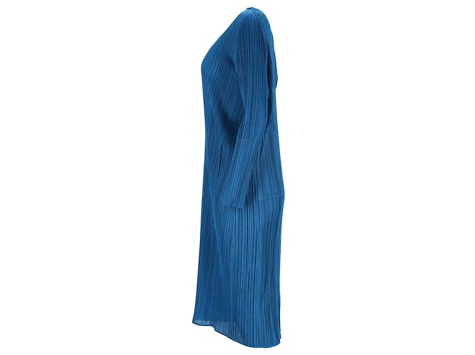 Autre Marque Issey Miyake plissiertes Midi-Kleid mit Bootsausschnitt aus blauer Polyester - Ansicht 2