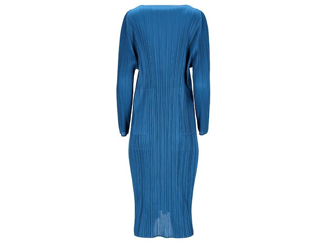 Autre Marque Issey Miyake plissiertes Midi-Kleid mit Bootsausschnitt aus blauer Polyester - Ansicht 3