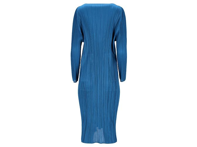 Autre Marque Issey Miyake plissiertes Midi-Kleid mit Bootsausschnitt aus blauer Polyester - Ansicht 7